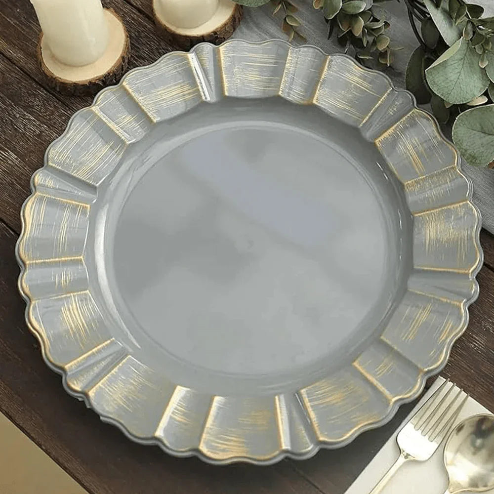 Gray & Gold Textured Charger Plates
