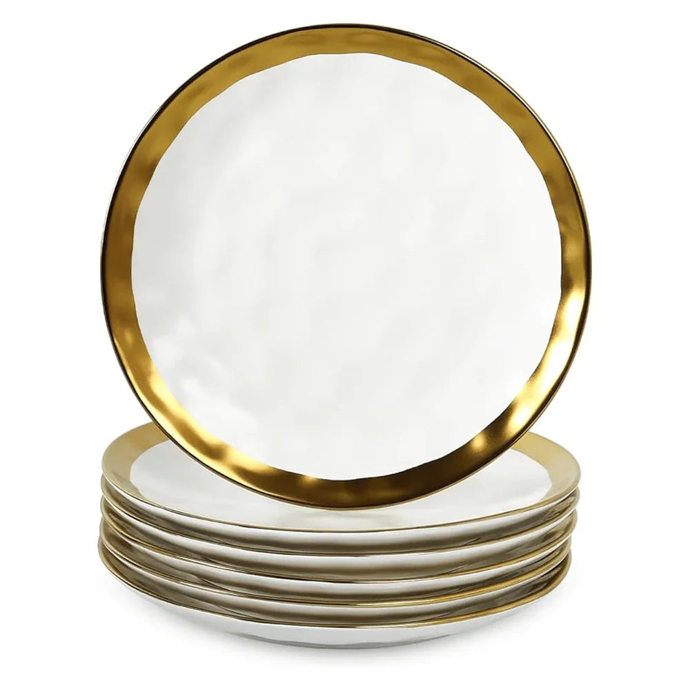White Dinner Plates with Gold Rim