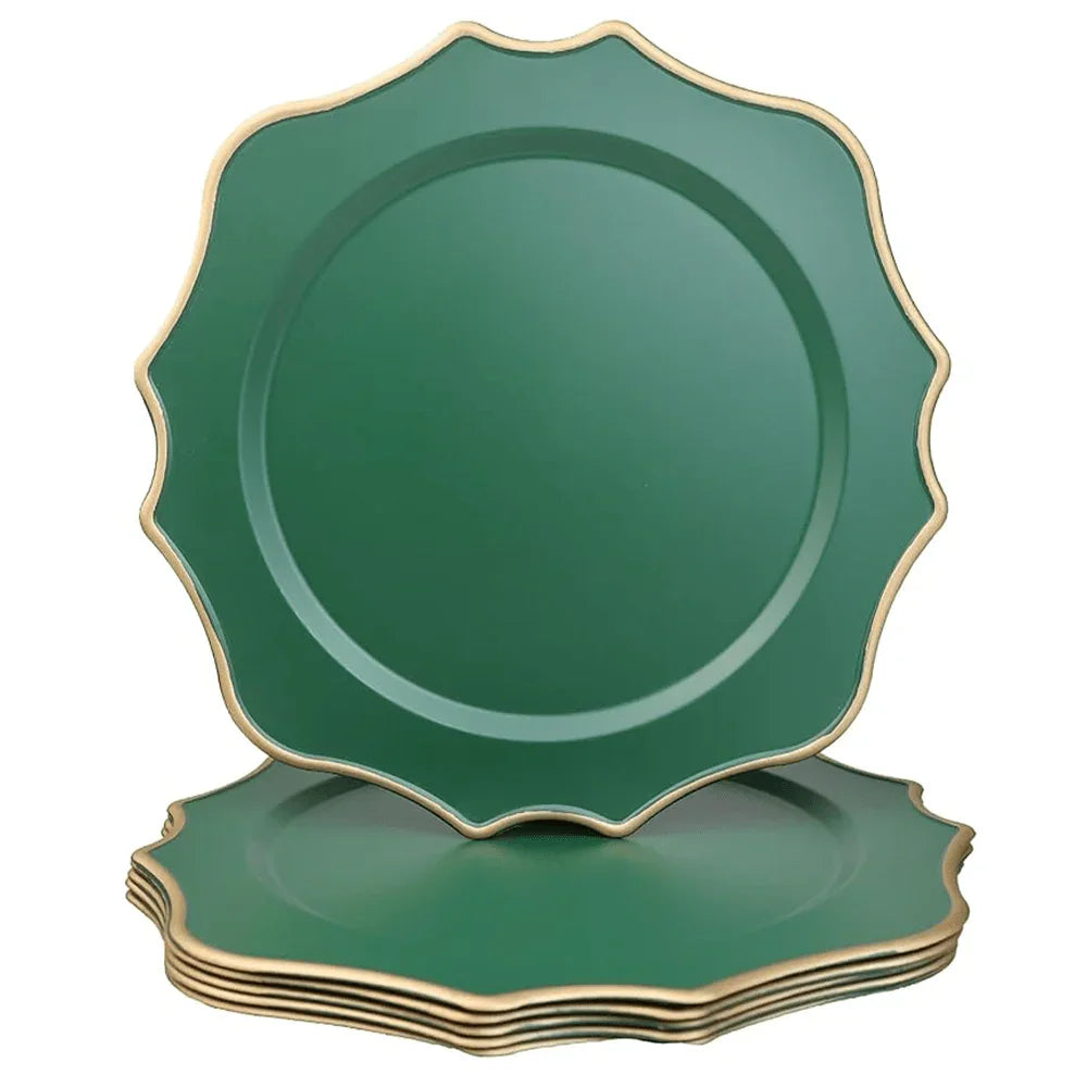 Green Charger Plates with Gold Trim