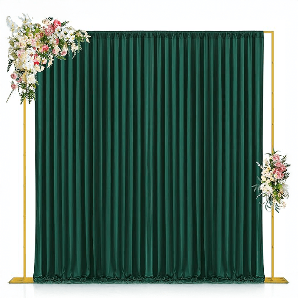 Gold Backdrop Stand with Green Curtains
