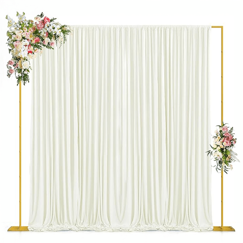 Gold Backdrop Stand with Ivory Curtains