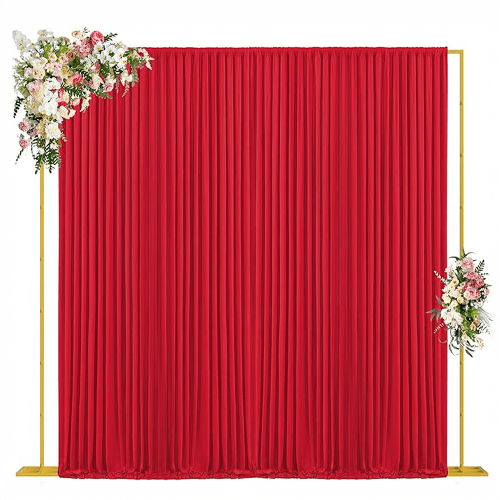Gold Backdrop Stand with Red Curtains