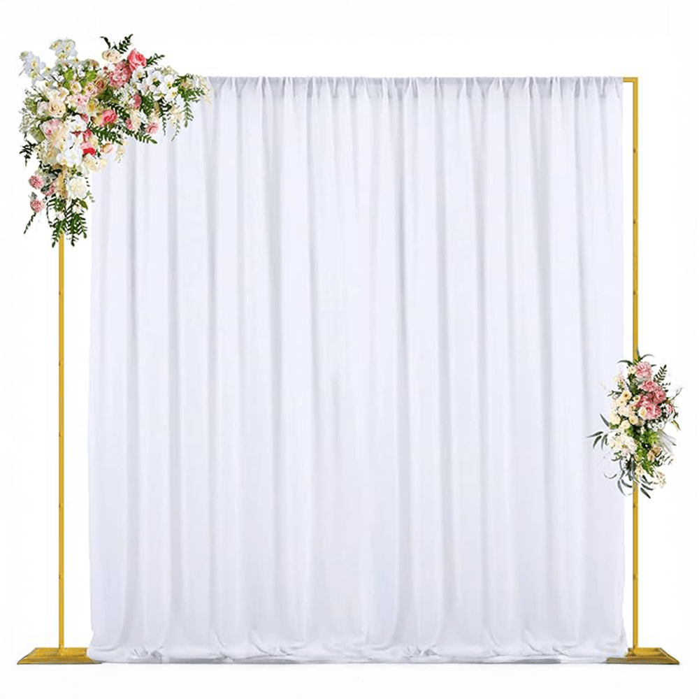 Gold Backdrop Stand with White Curtains