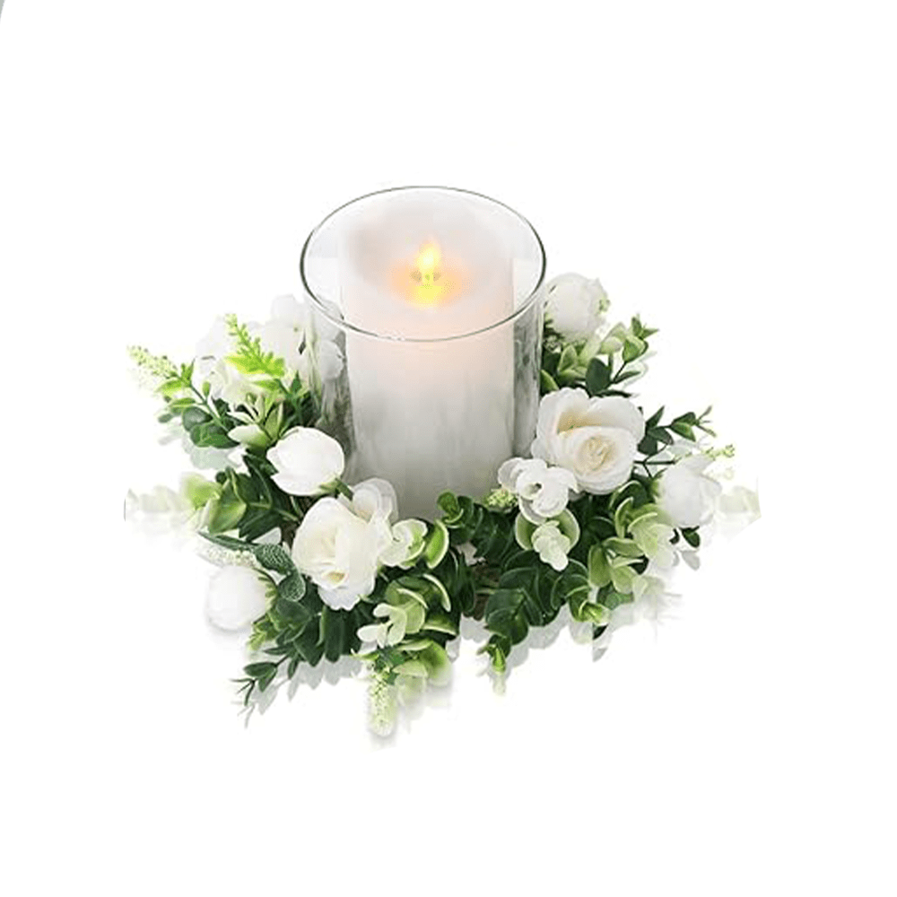 White Rose Candle Ring Centerpiece