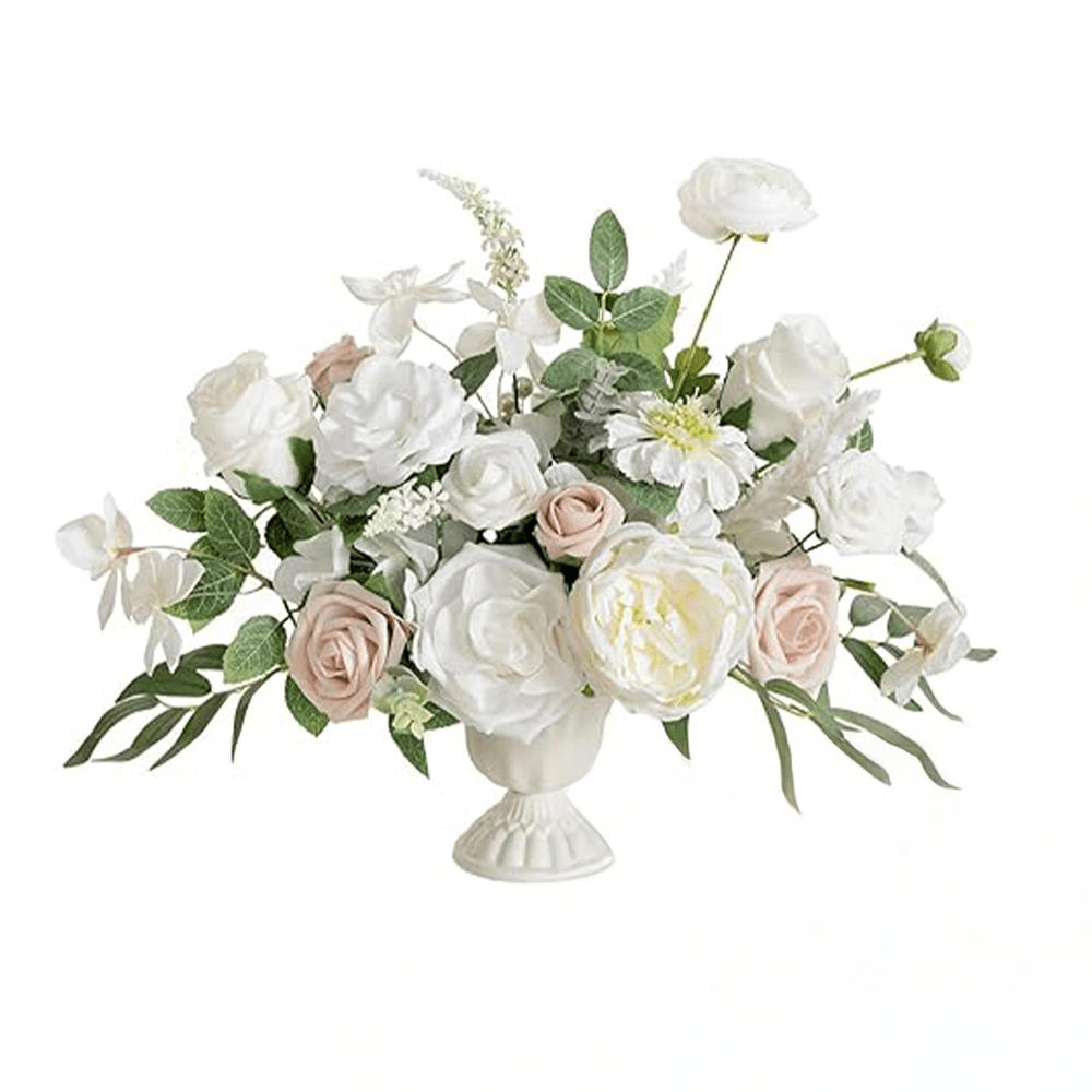 White & Sage Floral Centerpiece with Vase