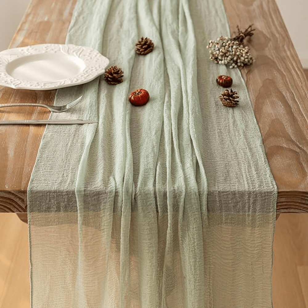 Light Sage Green Gauze Table Runner Set
