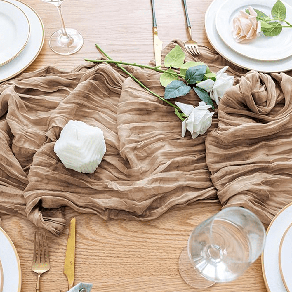 Tan Gauze Table Runner Set