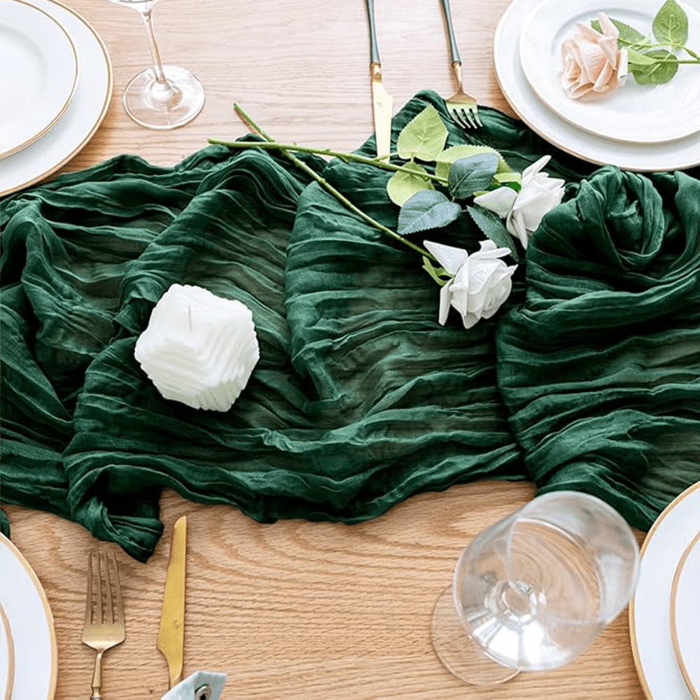 Emerald Green Gauze Table Runner Set