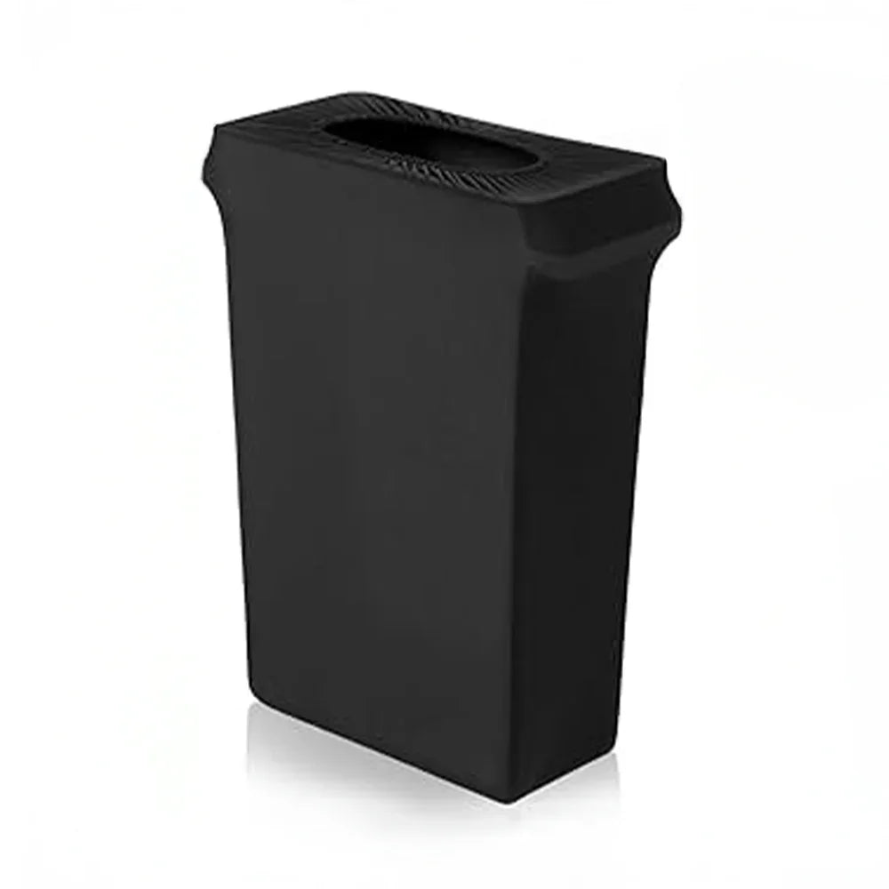 Covered Black Trash Can