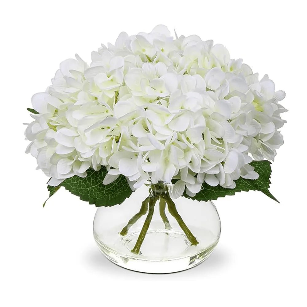 White Flower Arrangement with Glass Vase