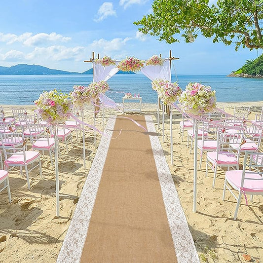 White Tripped Burlap Aisle Runner