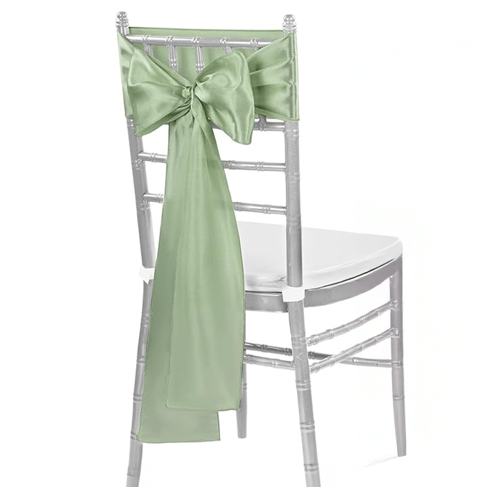 Sage Green Satin Chair Ribbon Rentals | Grand Horizon Events