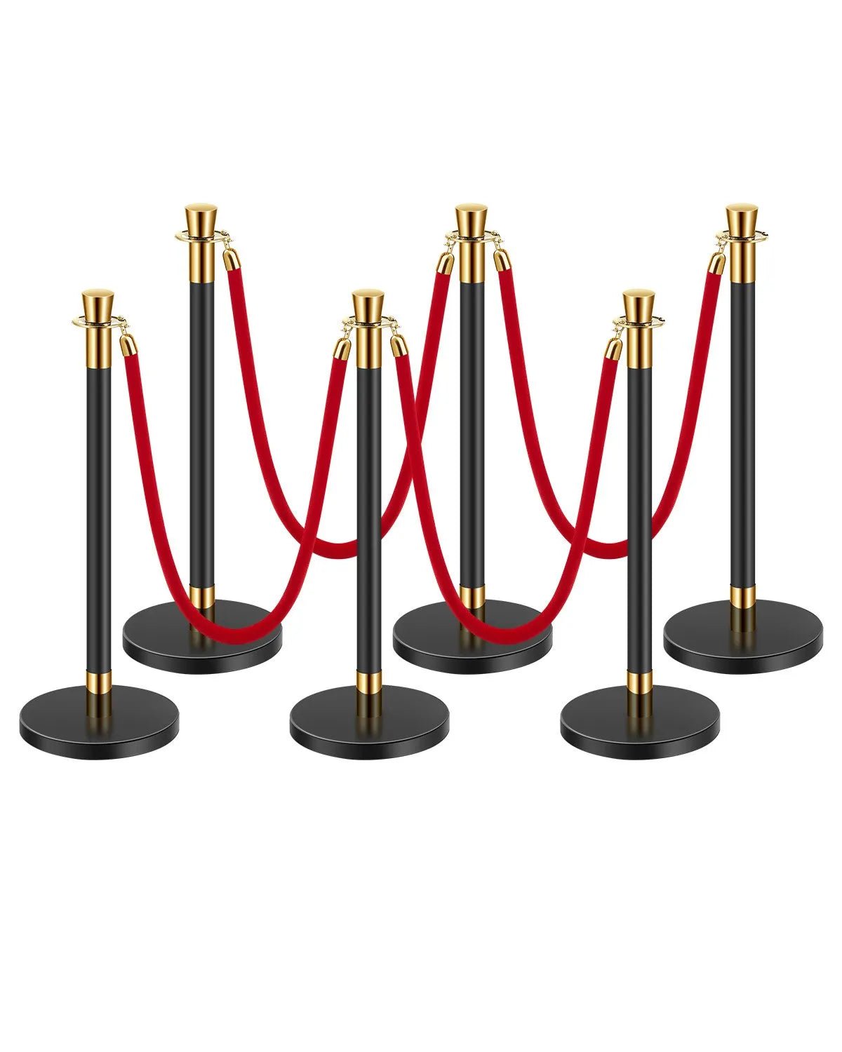 Gold Stand 6-Piece Red Velvet Rope Stanchion Set Rental