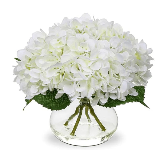 White Flower Arrangement with Glass Vase